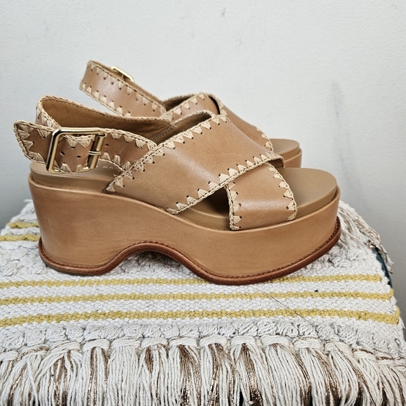 LOEFFLER RANDALL Mae Cross Strap Platform Sandals with Crochet Stitch Size 9B - Picture 6 of 12